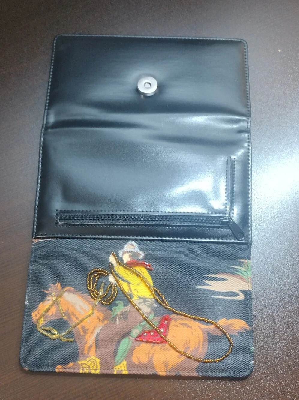 Embroidered Beaded Western Horse Wallet- Black with Brown & Gold Accents